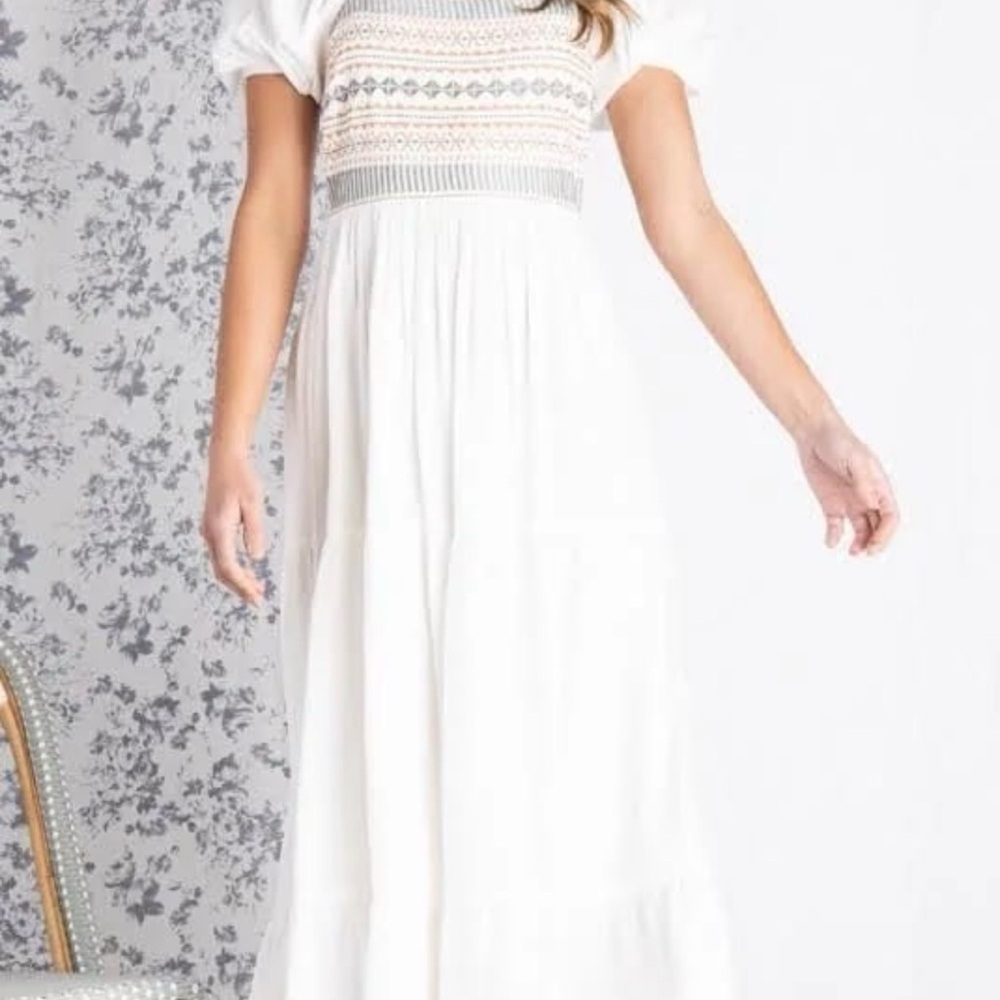 Baltic Born White Dress with Embroidered Pattern - Picture 3 of 3